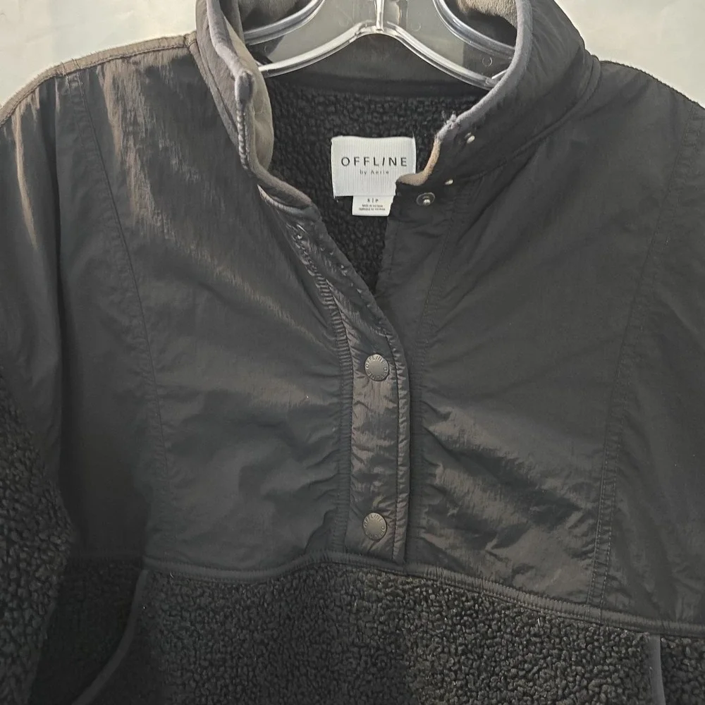 Offline By Aerie Fluff Love Quarter Snap Sherpa Jacket Black Size S - Picture 3 of 12